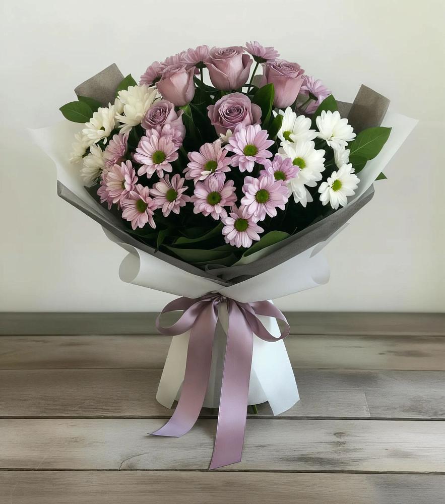 Букет цветов из: Хризантемы и Розы в Ногинск-9