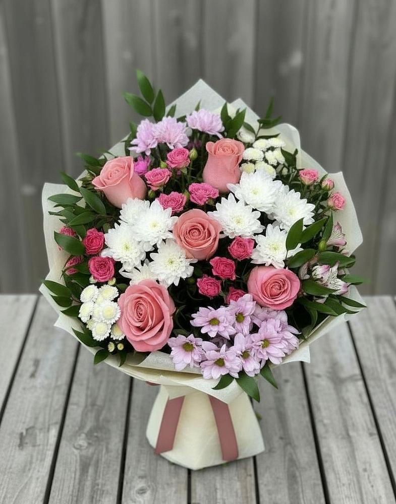 Букет цветов из: Альстромерии, Гвоздики, Розы и Хризантемы в Ногинск-9