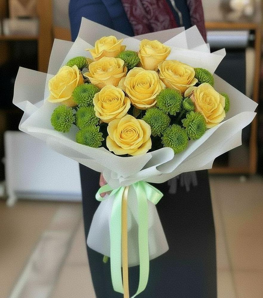 Букет цветов из: Хризантемы и Розы в Ногинск-9