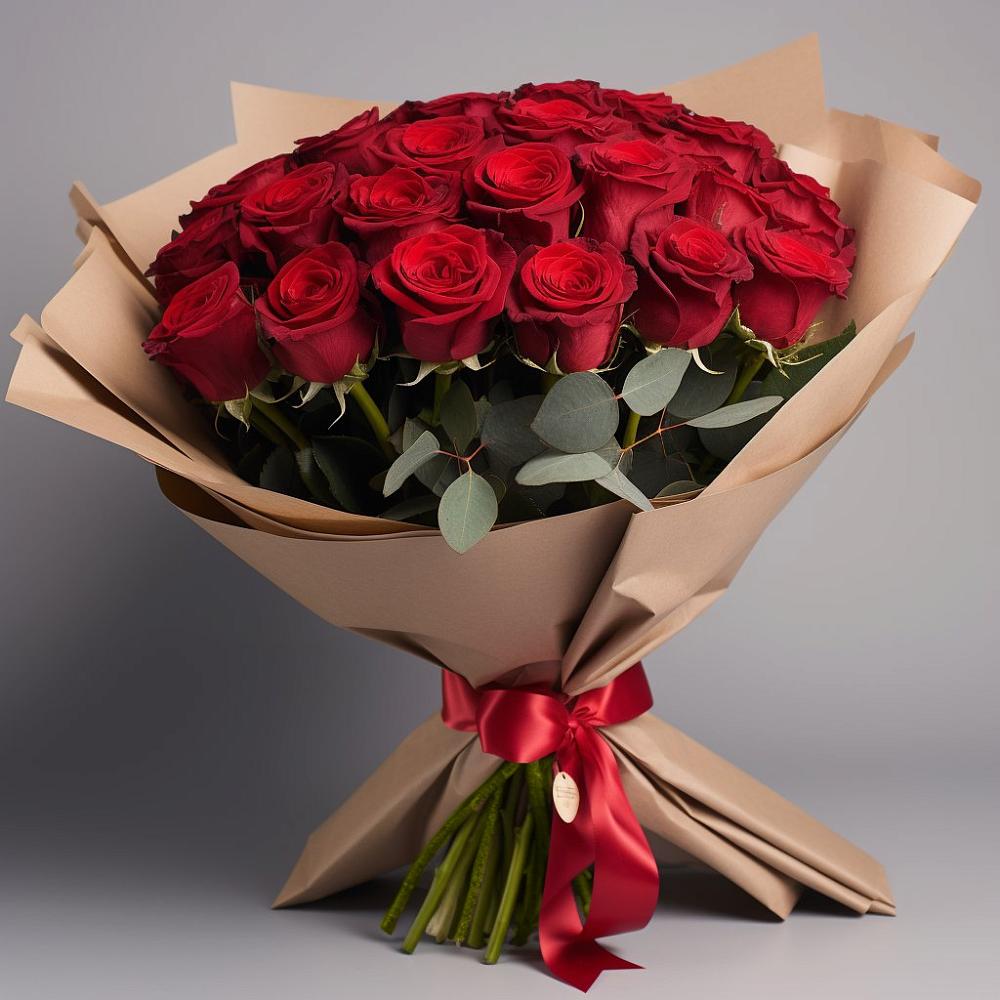 Букет 25 Красных роз Лотус в Ногинск-9