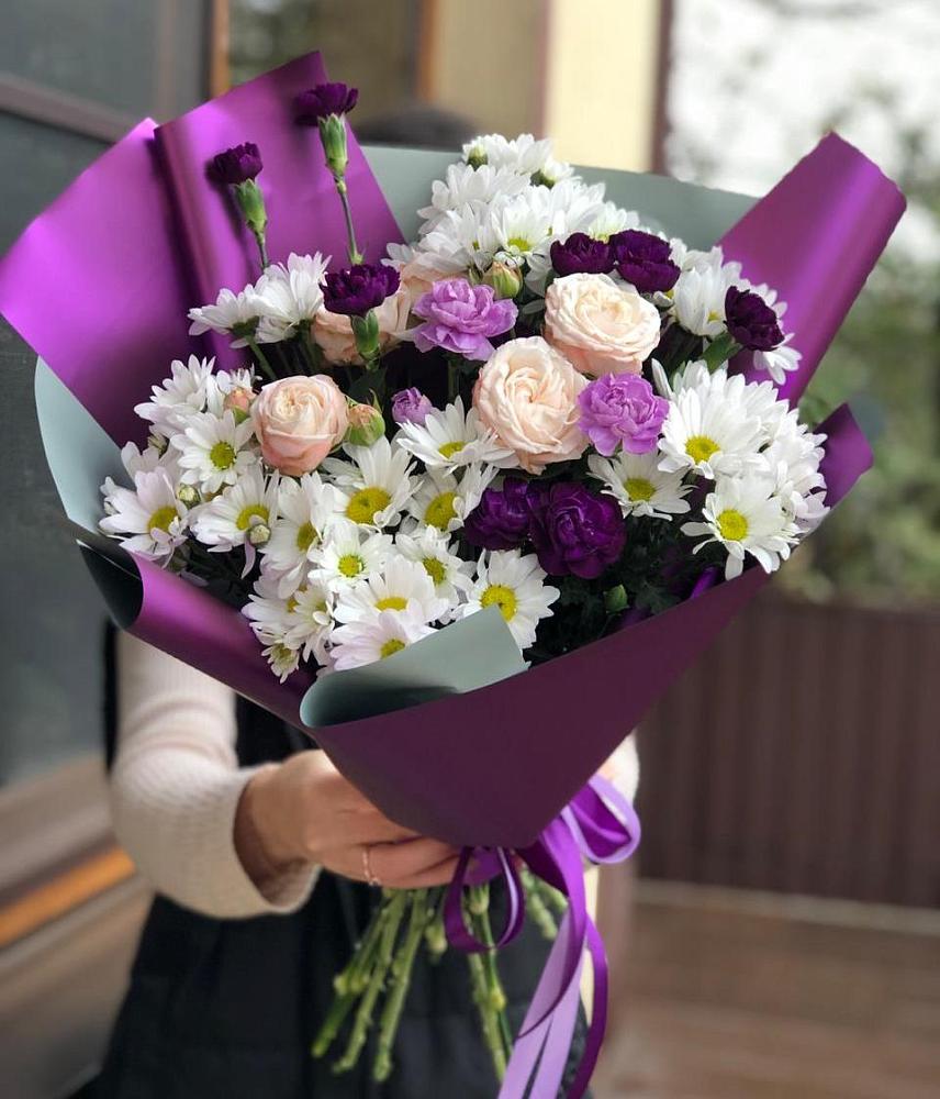 Букет цветов из: Хризантемы, Гвоздики и Розы в Ногинск-9