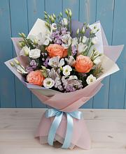 Букет цветов из:  Лизиантусы, Розы, Альстромерии и Гипсофила в Ногинск-9
