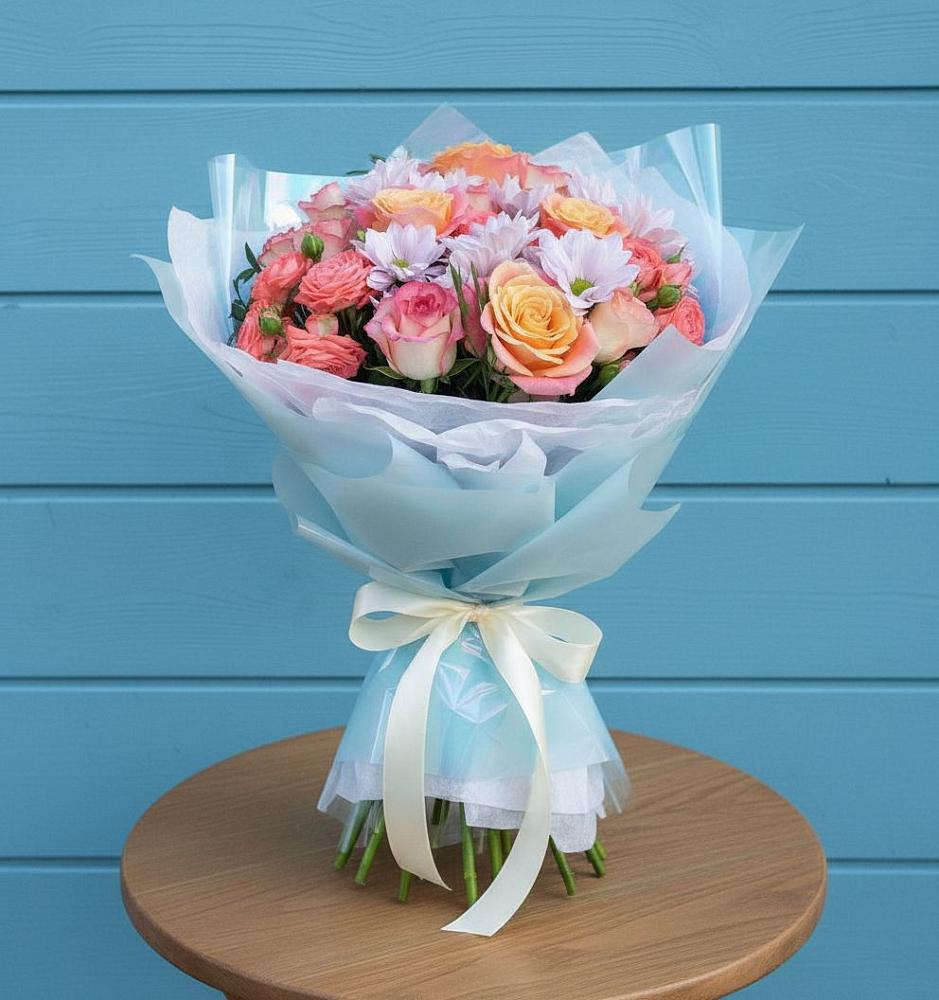 Букет цветов из: Хризантемы и Розы в Ногинск-9