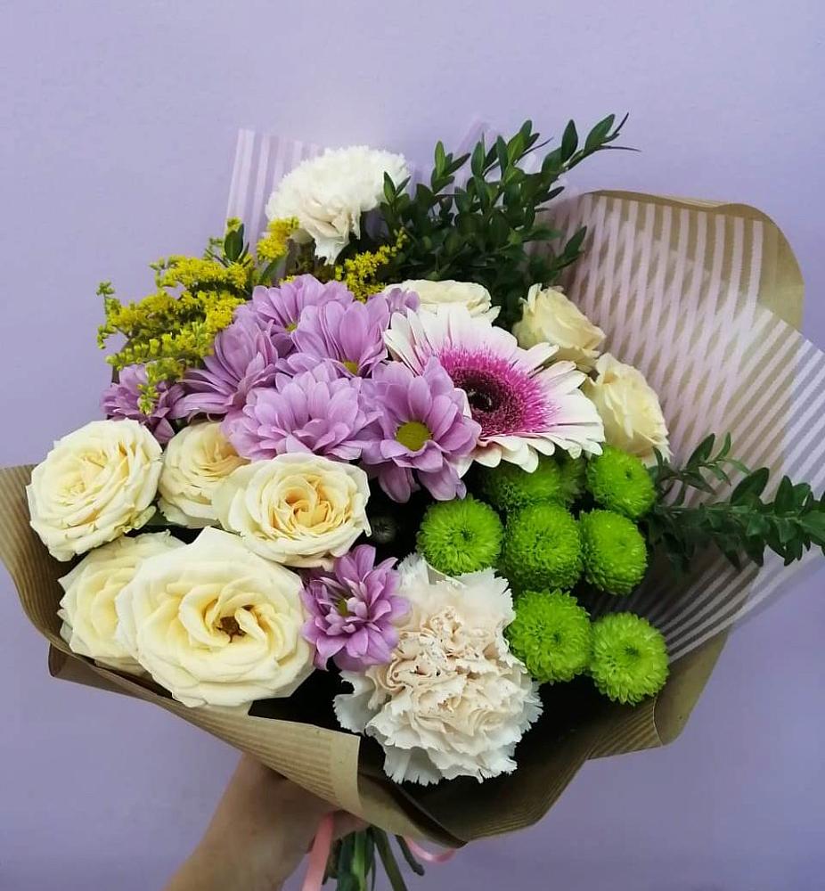 Букет цветов из: Хризантемы, Розы, Гвоздики и Герберы в Ногинск-9